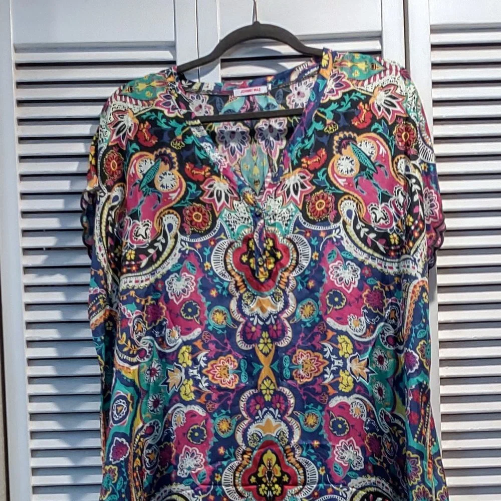 Johnny Was Multicolor Paisley Maxi Dress - Purple, Blue, Pink, Green - Picture 6 of 10